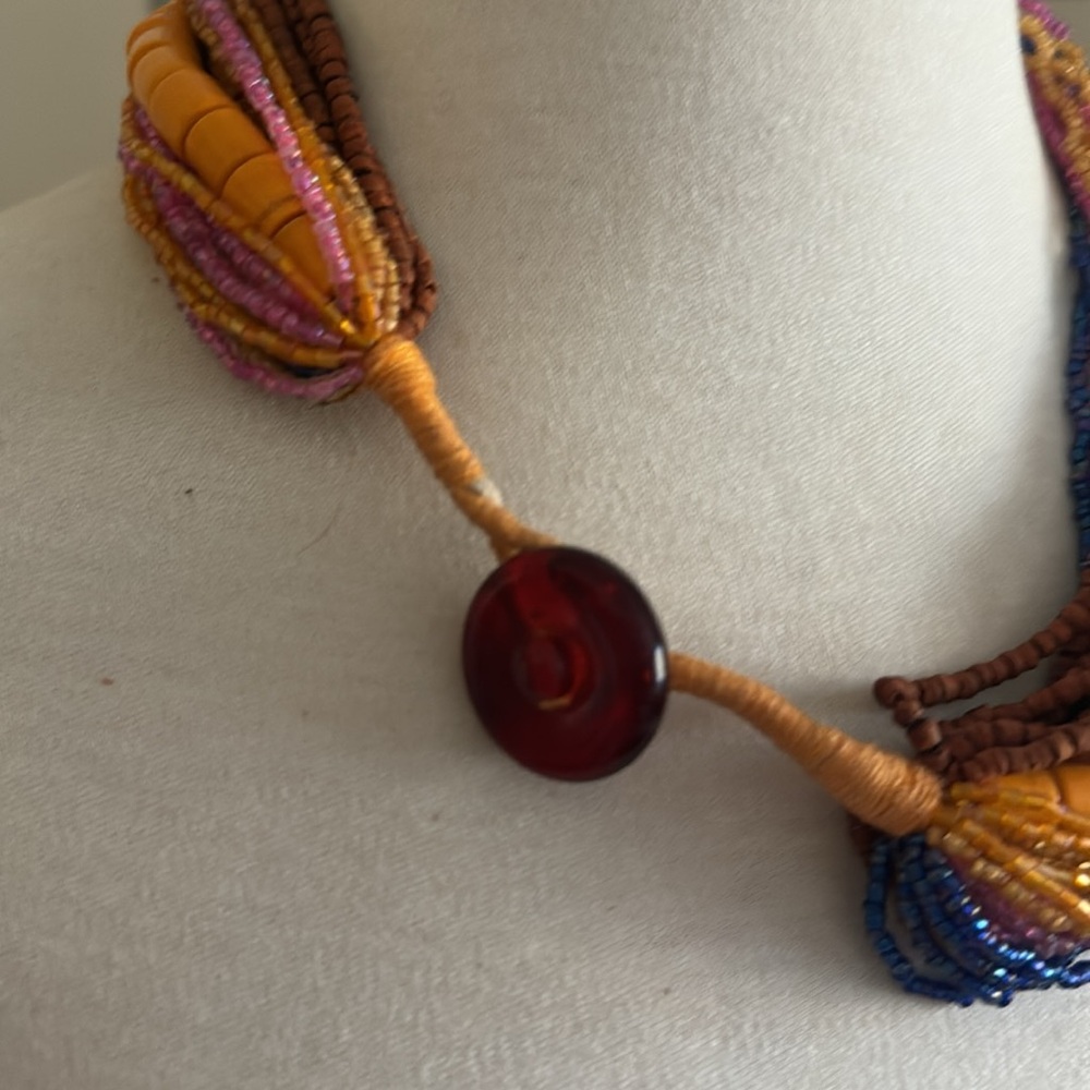 Beautiful Multi Strand Beaded Statement Necklace - image 3